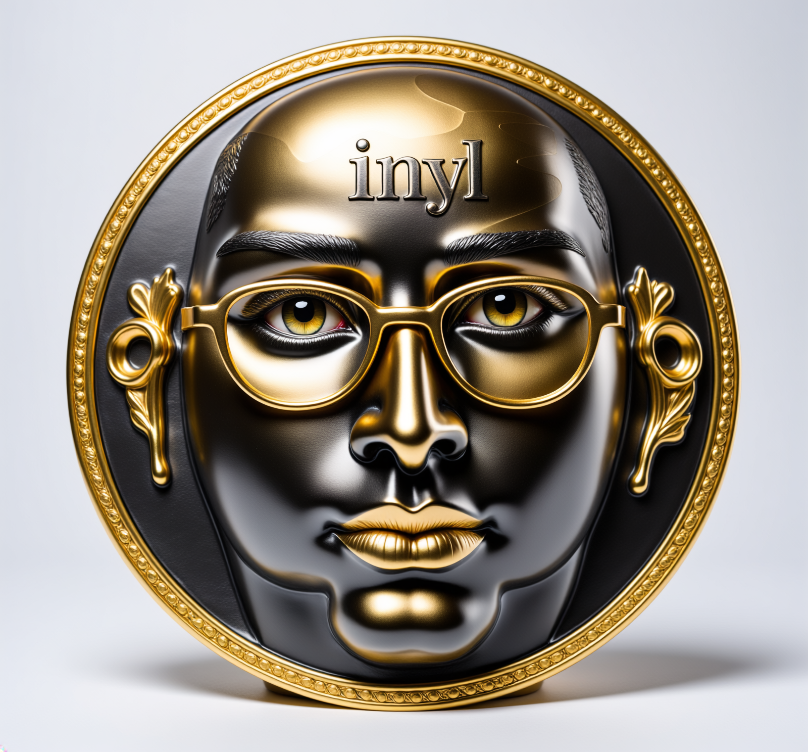 Firefly_ornate vinyl pop sculpture of THE FACE, with glasses, caustic light patterns, white c 634131
